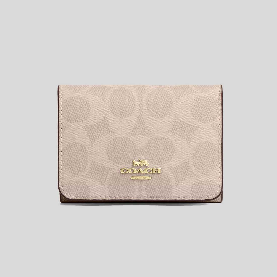 COACH Card Holder Wallet In Blocked Signature Canvas Sand/Tan CZ446