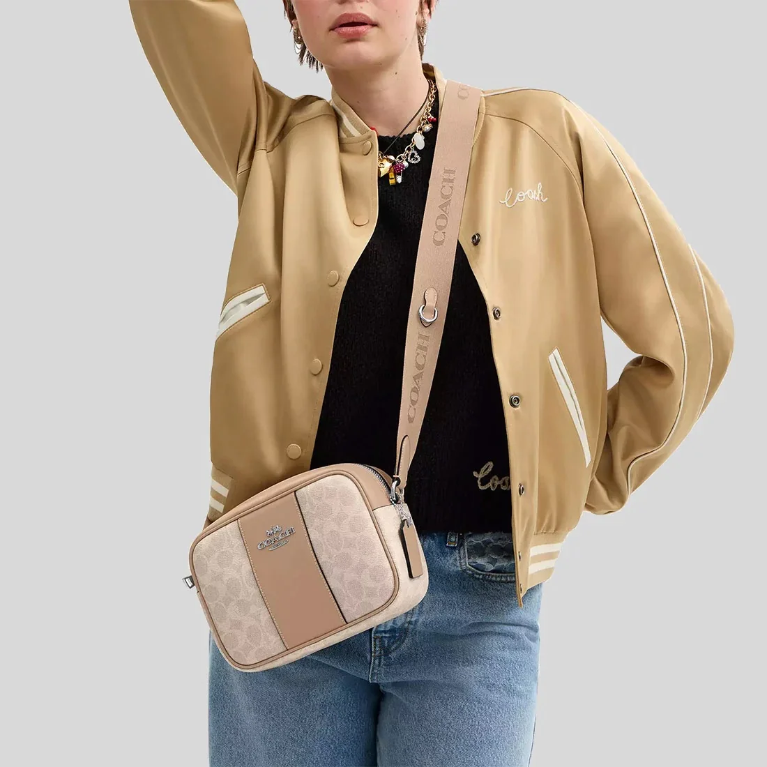Coach Jamie Camera Bag In Signature Canvas With Stripe Sand