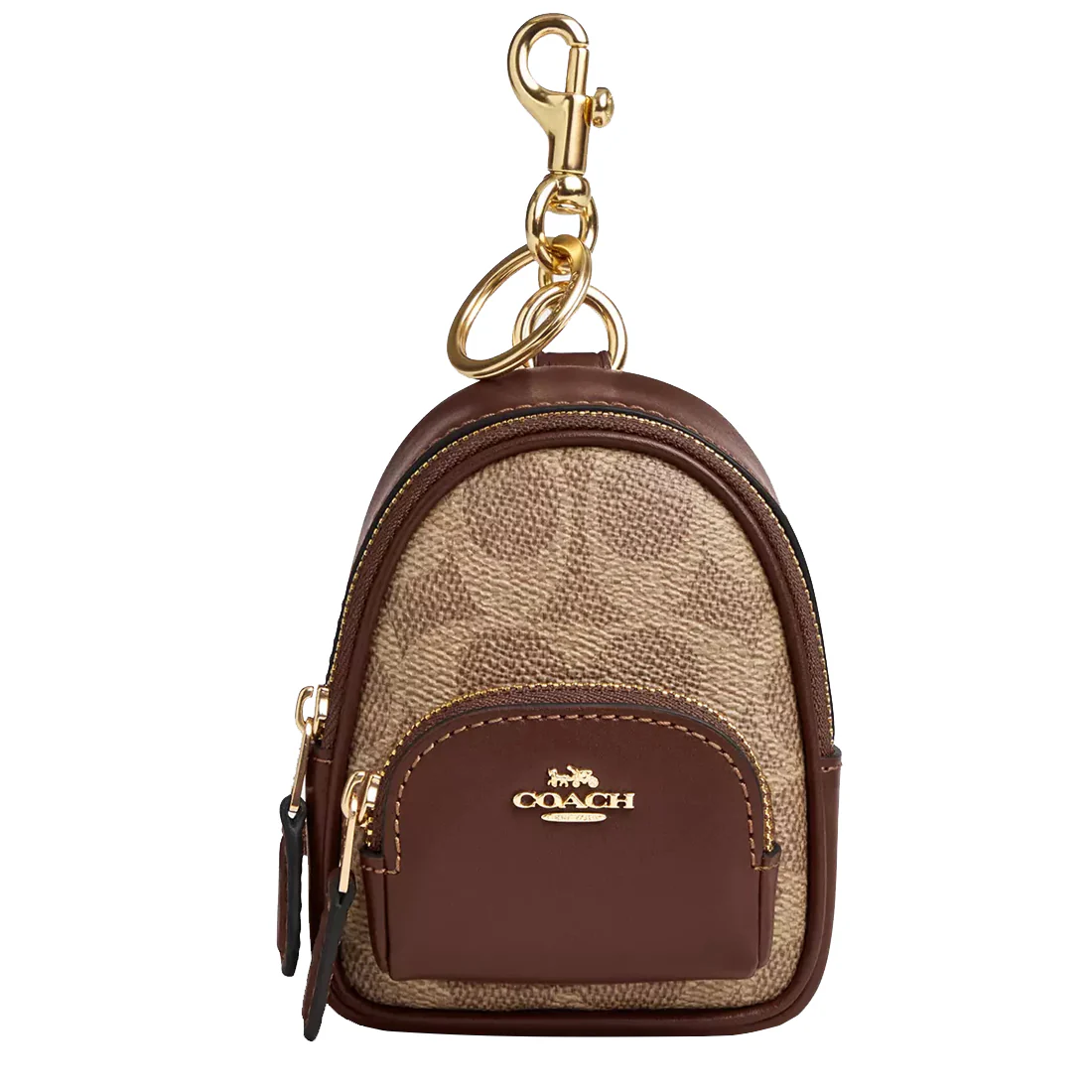 Coach Mini Court Backpack Bag Charm In Signature Canvas Tan/Brown CX066