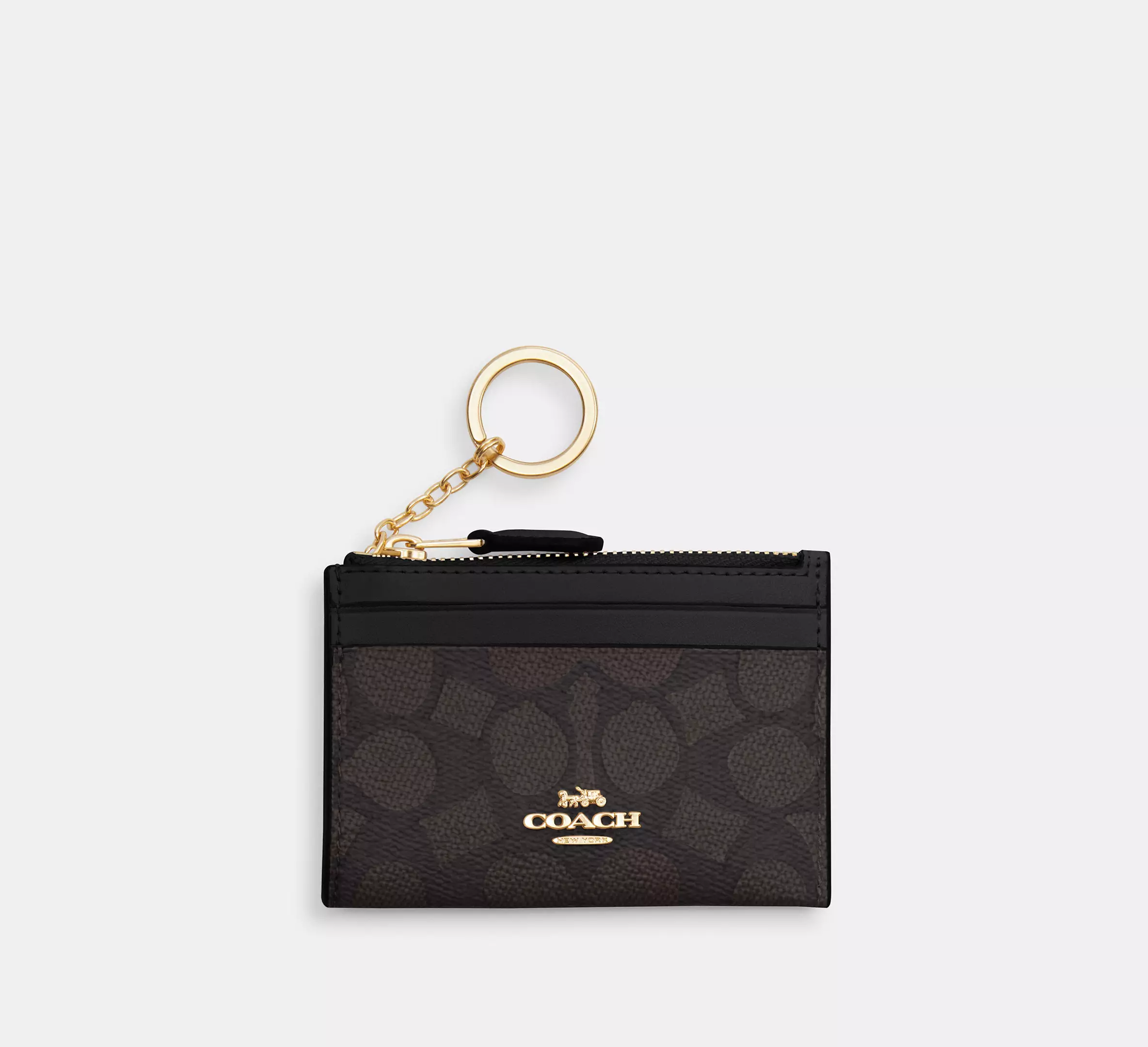 COACH Mini Skinny Id Case In Signature Canvas Gold/Walnut/Black