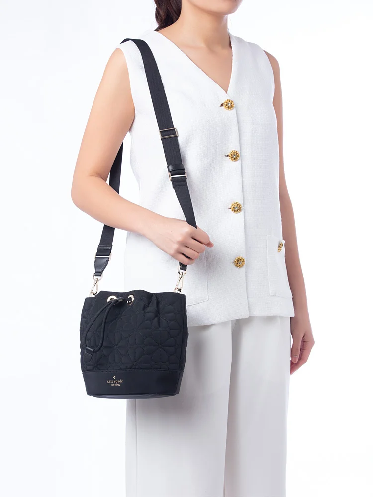Kate Spade Spade Flower Quilted Nylon Mini Bucket Bag Black