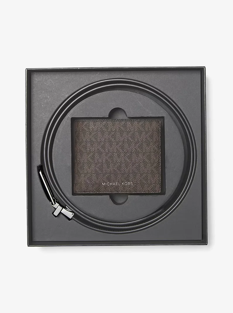 MICHAEL KORS Signature Logo Billfold Wallet and Belt Gift Set