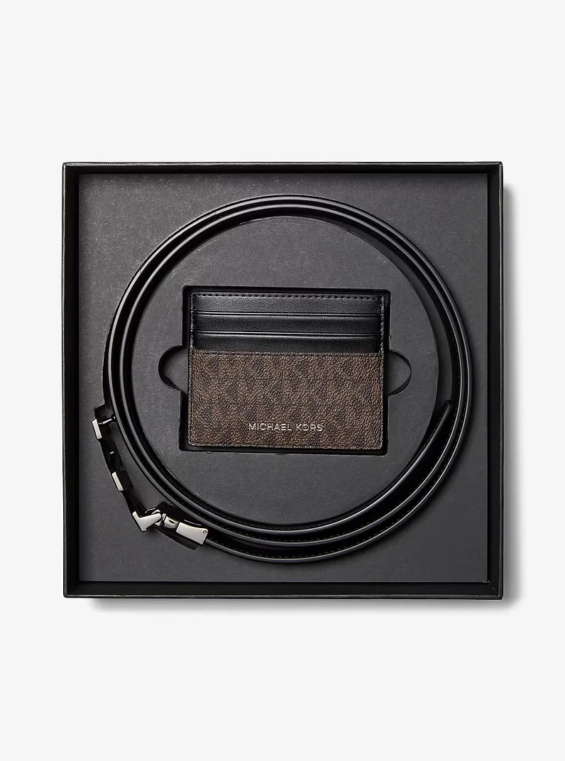 MICHAEL KORS Signature Logo Card Case and Belt Gift Set
