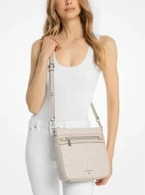 Michael Kors Jet Set Large Logo Print Woven Crossbody Bag